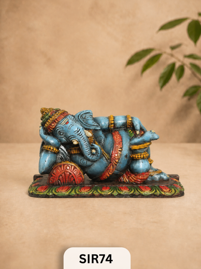 Wooden Sleeping Ganesh - Height 9" Inch, Width 16"Inch