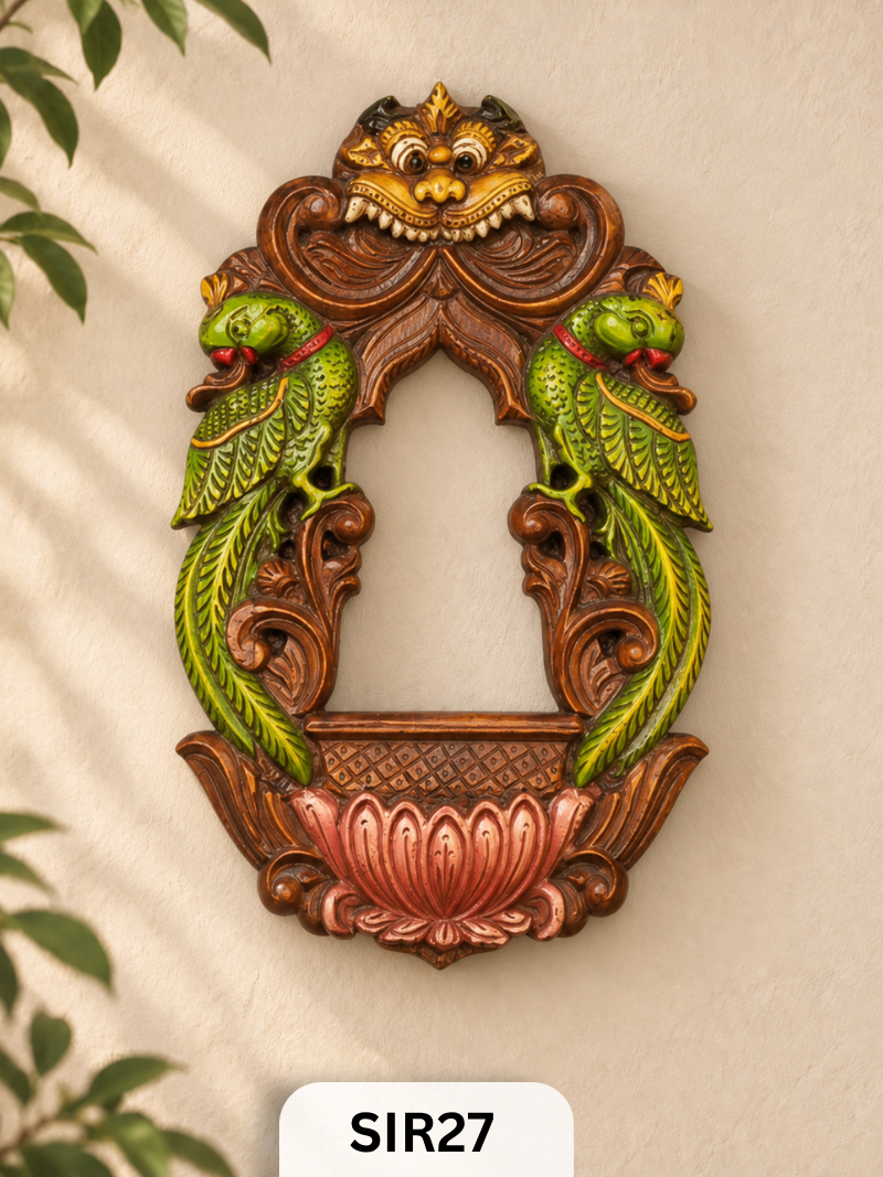 Wooden Yazhi With Parrot Wall Hanging - Height 18" INCH, WIDTH 11"INCH