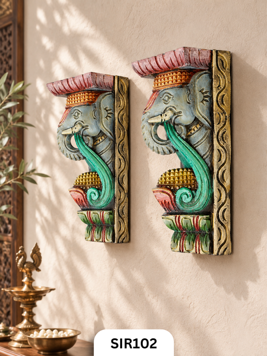 Handcrafted Wooden Elephant Wall Panel – Rajgaja Heritage Decor | Width 6 In Height: 12 In Thickness: 1.8 In